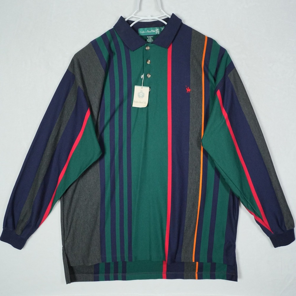 Vintage Knights of Round Table Mens 2XLT Tall Striped Polo Shirt Colorblock 90's - Picture 2 of 6